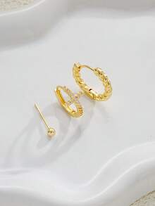 3pcs Set Casual Minimalist Cross Rhinestone Copper Earrings, Suitable For Men's Party, Dating, Daily Wear - Yellow Gold - View 4