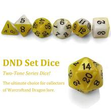 7pcs Dual-Color Polyhedral Dice Set, White & Yellow With Black Numbering, Suitable For Holiday Gifts And Yard Games - 黃色 - 查看 5