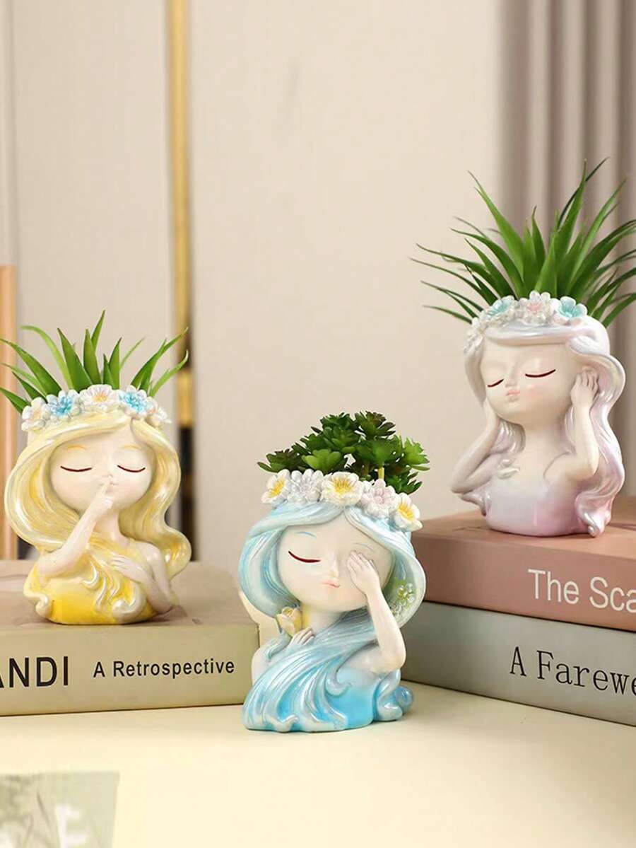 1 Set Creative Girl Sleeping Pose Figurine, Adds Fairy Tale Atmosphere To The Garden - Suitable For Planting Succulents And Storing Tools In Resin. - Multicolor - View 1