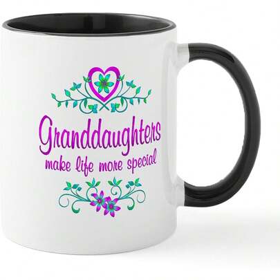 11盎司特制“孙女”印花陶瓷咖啡杯，温暖家人朋友的咖啡杯，陶瓷杯，双面印花，可重复使用，微波炉和洗碗机适用，生日礼物，母亲节礼物