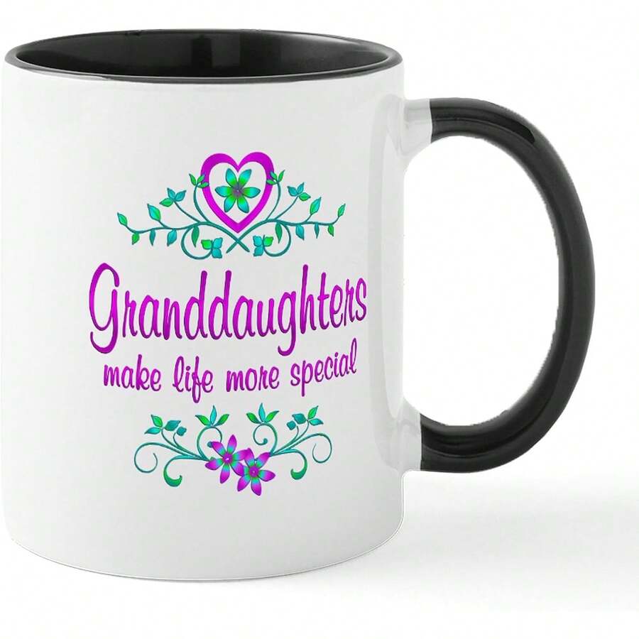 11盎司特制“孙女”印花陶瓷咖啡杯，温暖家人朋友的咖啡杯，陶瓷杯，双面印花，可重复使用，微波炉和洗碗机适用，生日礼物，母亲节礼物 - 黑白內襯 - 我愛我的同性戀孫女馬克杯 - 查看 1