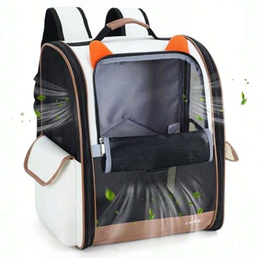 Lekereise - Mochila para gatos mochila para perros pequeños gatos medianos con capacidad de hasta 18 libras mochila plegable para perros para viajes senderismo orejas de color beige y naranja - Orejas BeigeNaranja - Ver 1