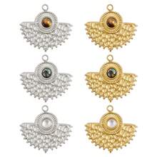 1pc/6pcs Luxury Stainless Steel Inlaid Shell Asymmetrical Fan-Shaped Shell Pendant Necklace Earring DIY Jewelry Accessories, Vacuum Electroplated Jewelry Making Charms - S3239 - View 3