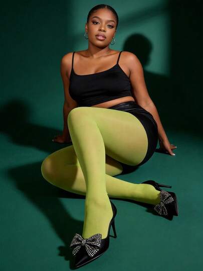 1pc 50D Women's Sheer Sexy Leggings, Spring/Summer Elastic Lime Green Pantyhose, Comfortable Soft Tights, Non-Snag Durable Leggings, Minimalist Versatile School Style Socks, Suitable For Valentine's Day, Halloween, Christmas, Home, Travel, Social Occasions