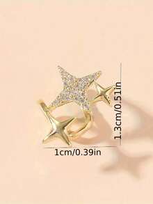 1 Stück Sommer glänzender Stern Ohrmanschette, modischer Stern Ohrklemme, kann ohne Piercing getragen werden - Gold - Übersicht 3