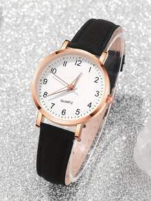 5pcs/Set Luminous Pointer Fashion Watches, Matte Leather Casual Watches, Minimalist Quartz Watches With Numeric Display - Five-piece Set - View 4