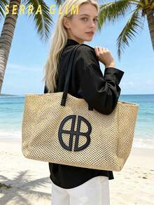 Women's Aesthetic Woven Beach Tote Bag Large-Size Women's Handbag Summer Multifunctional Shoulder Bag Spacious Summer Beach Woven Bag Beach Bag Bucket Bag Shopping Tote Vacation Storage Bag Fashionable Color-Block Design Perfect For Beach Travel Vacation Leisure Birthday Gift Valentine's Day Gift Mother's Day Gift - Nhiều màu - Xem 4