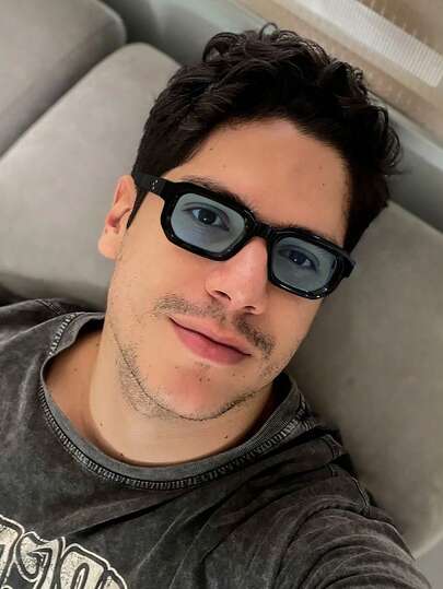 1 PC Men's Classic Style Square Fashion Glasses Solid Color Polycarbonate Frame Casual Versatile Lightweight Suitable For Outdoor Travel And Party Outfits, With Glasses Box