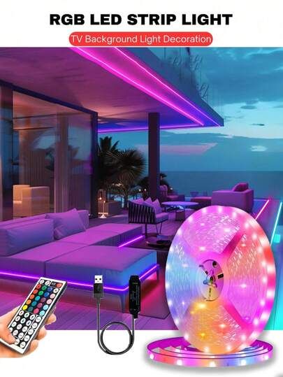 1m-15m RGB LED Strip Light,Remote Control, Suitable For TV Backlight, Dimmable Smart Night Light, Cuttable & Flexible, Easy To Install With Double-Sided Tape, Applicable For TV, Monitor, Bedroom, Living Room, Ceiling, Kitchen, Bar, Corridor, Party Decoration