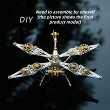 3D Metal Puzzle Mechanical Giant Dragonfly Steampunk Precision Handmade Assembly Model Adult Stress Relief DIY Toy Metal Material Desktop Decor Collectible Creative Gift - Multicolor - View 1