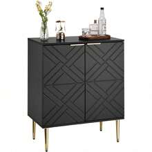 Gabinete de almacenamiento de 2 niveles con patas de metal - Negro - Ver 1