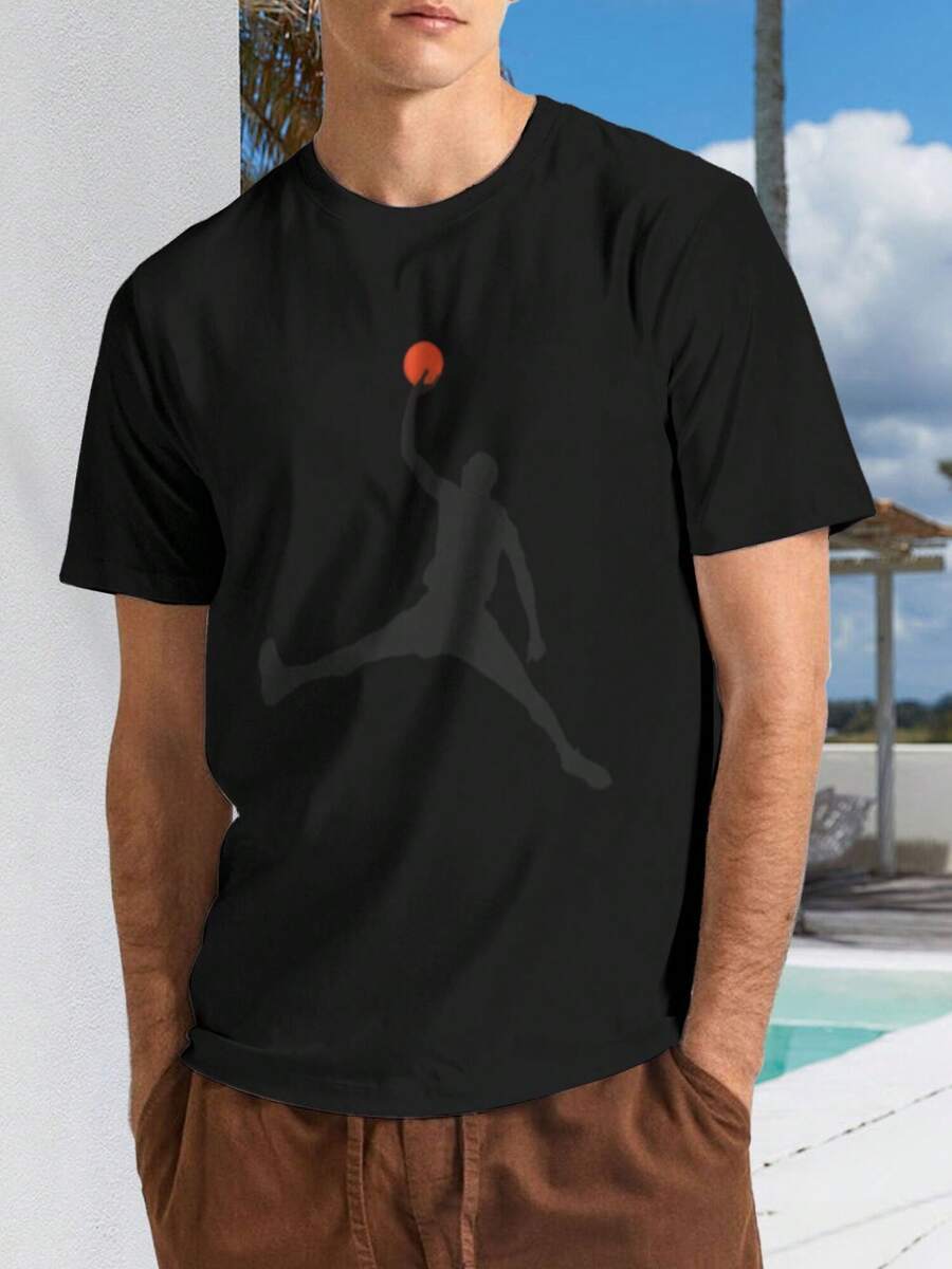 Men's T-shirt, soft and classic, suitable for daily wear, with a basket pattern design, suitable for young men, 100% pure cotton, comfortable and breathable. Suitable for daily use in summer. - Negro - Ver 1