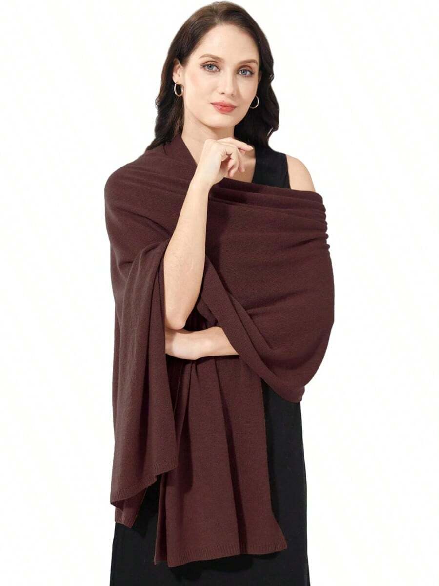 Soft Cashmere Blend Wrap Scarf For Travel, Extra Large 87"X28" - 深棕色 - 查看 1