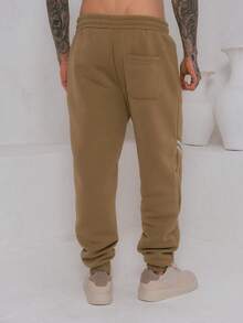 Men's Fleece Sweatpants / Zippered Pockets / Elastic Waistband - Khaki - View 2