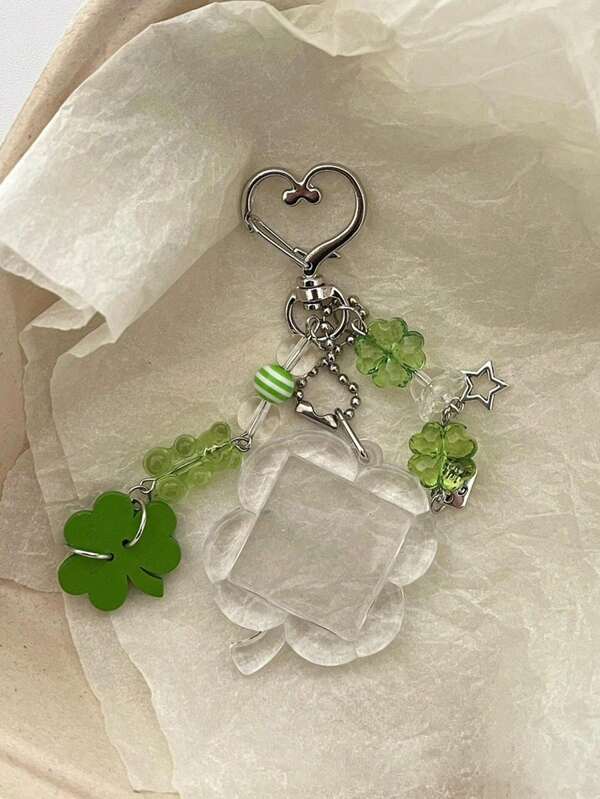 1pc Creative Clover Mini Photo Frame Keychain Bag Pendant That Can Hold Cards Mobile Phone And Bag Decoration Suitable For Daily Wear For Both Men And Women