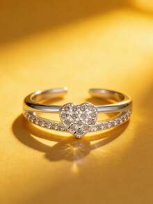 1pc S925 Sterling Silver Fashionable & Sweet Heart Toe Ring, Luxury Niche Double-Layer Adjustable Open Design Beach Foot Jewelry, Unique Accessory For Girls Summer Party, Suitable For Summer Outfit And Vacation Elegant Gift - Love - View 5