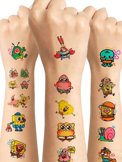 SpongeBob SquarePants 25 قطعة وشم مؤقت مقاوم للماء بنمط كرتوني، مناسب كهدايا حفلات ممتعة أو ديكورات عطلات، تدوم من يومين إلى خمسة أيام