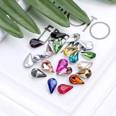 100pcs Bohemian Crystal Glass Teardrop Rhinestones, 0.24x0.39 Inch Diamonds, Suitable For DIY Crafts, Jewelry Making, Shoes And Accessories