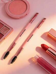 Princess Rose 2 Pieces Double-Headed Pink Eyebrow Brush Set, Soft Fiber Makeup Tool, Easy To Carry, Travel Brush - Pink - View 1