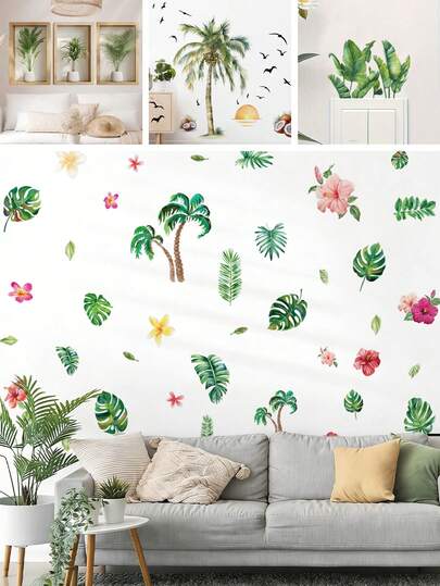 BRUP Bộ 1/2/4 tờ giấy dán tường Jungalow phong cách Boho nhiệt đới, hình lá Monstera và hoa hồng vàng, thích hợp trang trí phòng ngủ, phòng khách, phòng tắm, có thể bóc dán dễ dàng, chủ đề rừng nhiệt đới mùa hè.