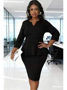 Plus Size Vintage Peplum Pencil Dress For Work Or Church - 白色 1 - 查看 2