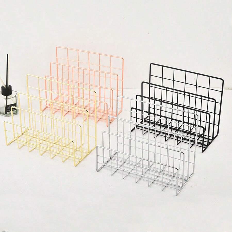3-Tier Metal Wire Mesh Desktop Organizer Rack, Suitable For Storing Letters, Mail, Books, Postcards, Brochures, Etc. - Three-compartment Envelope Holder - View 1