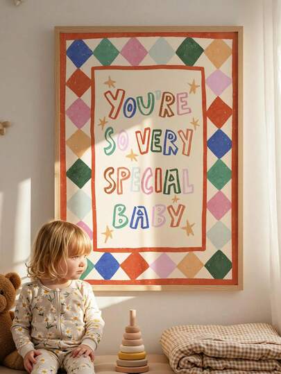 1幅帆布墙画，防水，带框，婴儿房墙画，“你如此特别”印花，彩色星星儿童游戏室海报，幼儿墙面装饰，女孩海报，波西米亚风格，女孩房装饰，儿童房海报，学前班海报，婴儿礼物，儿童礼物，游戏室装饰