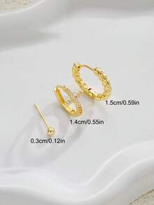 3pcs Set Casual Minimalist Cross Rhinestone Copper Earrings, Suitable For Men's Party, Dating, Daily Wear - Yellow Gold - View 3