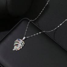 Women Pendant Necklaces - Silver Mixed-color Leaf Necklace - View 9