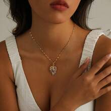 Women Pendant Necklaces - Silver Mixed-color Leaf Necklace - View 4