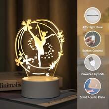 1 pieza Luz de noche creativa de ballet con luz cálida 3D, lámpara de decoración del hogar con bailarina de ballet elegante alimentada por USB, regalo ideal para amantes de la danza, cumpleaños y festividades - Amarillo - Ver 6