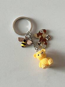 1 chiếc móc khóa hình gấu bông màu vàng thẩm mỹ kết hợp tổ ong và họa tiết ong, phụ kiện đan móc cho túi xách, balo, túi ton sur ton phong cách Cottagecore Boho. - trái cam - Xem 6