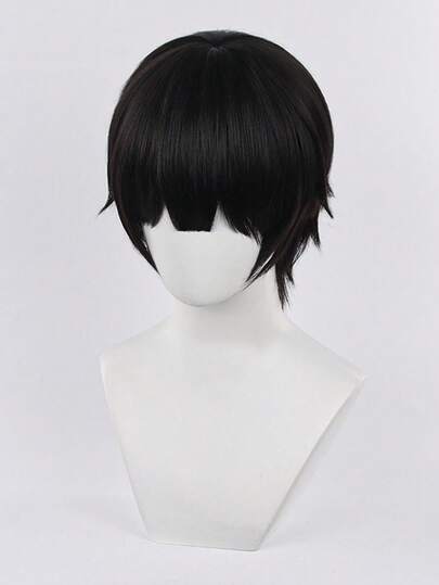 8英寸黑色短直发假发，带夹子，用途广泛，适合角色扮演/舞台表演/日常佩戴，成人合成假发