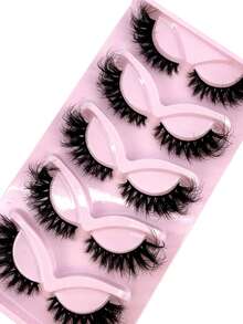 Natural Realistic Messy Eyelash Extension Thick False Eyelashes Soft False Eyelashes,5 Pairs Cat Eye 3D Mink Eyelashes Curly Wing - Black - View 3