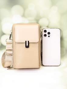 Tas Selempang Baru, Dompet Ponsel Multifungsi Kapasitas Besar dengan Resleting Ganda, Modis, Minimalis Namun Elegan dan Lembut, Cocok untuk Liburan Santai dan Kencan - Aprikot - View 5