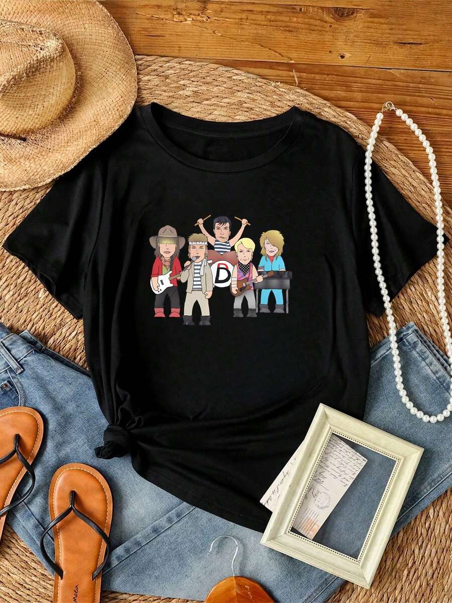 Camiseta de mujer con estampado "Wild Boys VIPwees" - Camiseta orgánica de mujer inspirada en la música de los 80s y Duran Duran - Negro - Ver 1