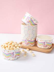 10个彩虹独角兽纸碗，独角兽主题生日派对一次性纸碗，冰淇淋碗，糖果碗，一次性餐具套装，零食碗，一次性食品容器，饼干烘焙碗，婴儿派对装饰，性别揭晓派对用品，一周岁生日派对用品，节日派对用品，厨房装饰 - 彩虹獨角獸 - 查看 8