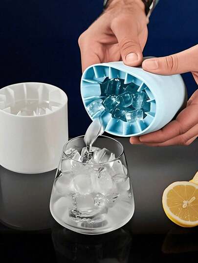 1pc Silicone Portable Ice Cube Tray, 3D Cylinder Ice Maker, Easy Release Multi-Cavity Silicone Ice Cube Mold Tray, Simple Bucket-Shaped Structure, Suitable For Home, Bar, Club And Outdoor Summer Beverage Preparation, Suitable For Cocktails And Fruit Matching, Kitchen Utensils, Kitchen Accessories