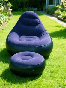 1pc New Inflatable Slouchy Sofa, Foldable Recliner Chair, Camping Outdoor Travel With Footrest Combination, Flocked Fabric Sofa Bed - Multicolor - View 2