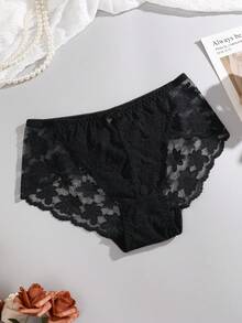 Quần lót ren cạp trung, quần lót nữ mềm mại họa tiết hoa lưới jacquard. - màu đen - Xem 5