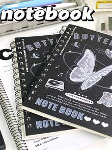 1pc Black & White Minimalist INS Style Crystal Glass Texture Spiral Notebook, A5 Lined Memo Pad, Portable Student Diary - A5 lined - View 6
