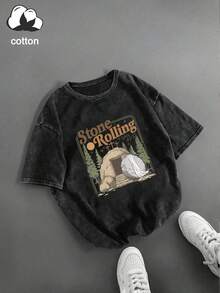 Women's Casual Vintage Graphic Round Neck Short Sleeve T-Shirt, Suitable For Spring, Summer And Autumn - Black - View 4