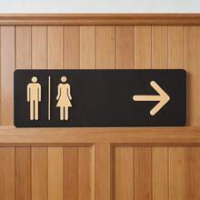 Men & Women Icon And Arrow Direction Restroom Sign - Public, Commercial Or Home Bathroom, Easy To Install - Durable Toilet Signage, Bathroom Decor & Accessories, Minimalist Wall Sign, Made Of Lightweight Plastic, For Office Bathroom - D - View 3