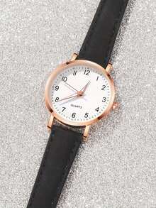 5pcs/Set Luminous Pointer Fashion Watches, Matte Leather Casual Watches, Minimalist Quartz Watches With Numeric Display - Five-piece Set - View 3