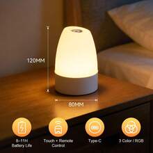 Lámpara de mesita de noche RGB, lámpara de escritorio LED, blanca, recargable por USB con batería incorporada, 2W, regulable con toque, luz RGB de 3 colores, sin parpadeo, cuidado de los ojos, portátil, bajo consumo de energía, adecuada para juegos, ver películas, lectura, oficina de computadora, escritorio, lámpara de escritorio, lámpara de lectura, lámpara de mesa, luz de ambiente - Lámpara decorativa de escritorio - Ver 11