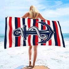 1pc Anchor Striped Beach Towel, Super Soft Fiber Extra Large Beach Blanket, Super Absorbent Bath Towel, Suitable For Travel, Swimming Pool, Diving, Surfing, Yoga, Camping, Available In Multiple Sizes, Beach Accessories For Beach, Pool, Travel, Camping, Yoga - A - View 6