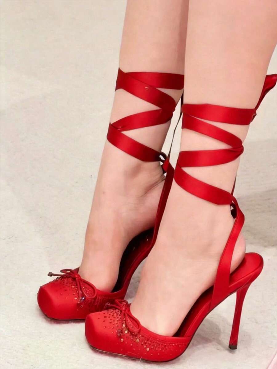 Early Spring New French Bow Tie Strap Sandals Women High Heels Ballet Style Red Bottom Gorgeous Sandals - Red - View 1
