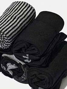 5 Pairs Men's High Crew Solid Color Sailor Socks, Business Socks, Plaid Socks, Quality Sports Socks, European Size, Long Socks, Black Socks, Blue Socks, Autumn & Winter, Fall - 黑色的 - 查看 5