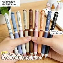 Bộ 5/9 bút bi rút ngẫu nhiên kiểu dáng hình mèo; ruột mực đen 0.5mm; thiết kế rút nhanh khô; viết trơn tru; thích hợp cho học sinh, trường học, văn phòng, ghi chú; dụng cụ viết văn phòng; đồ dùng học tập/quà tặng ngày Valentine - Trò chơi trốn tìm với bút - Xem 1