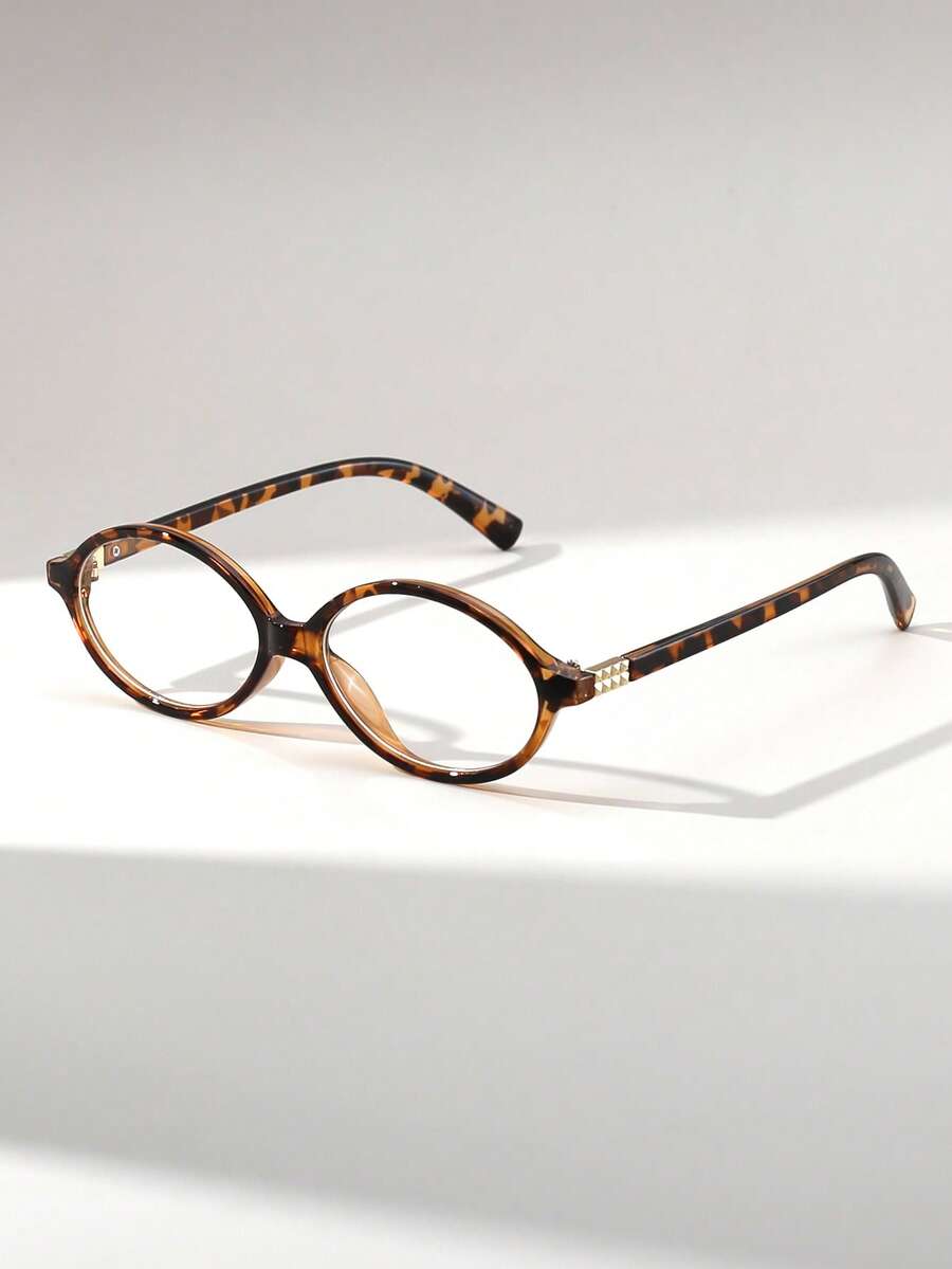 1 Pair Women's Oval Mottled Retro Metal Accessories Street Style Non-Prescription Glasses, Suitable For Daily Outfit Matching - Clear - View 1